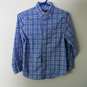 Vineyard Vines Whale Shirt Youth Small 8-10 Blue Plaid Button Down Cotton Boys